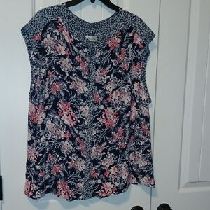 Tahari Floral Navy and Pink Women's Top sz 3X
